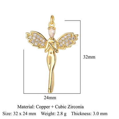 3 pcs/pack butterfly copper zircon angel pendant.