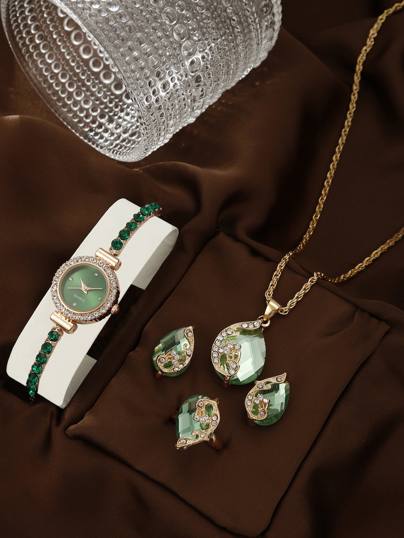Bracelet Watch Peacock Water Drop Women's Jewelry Set