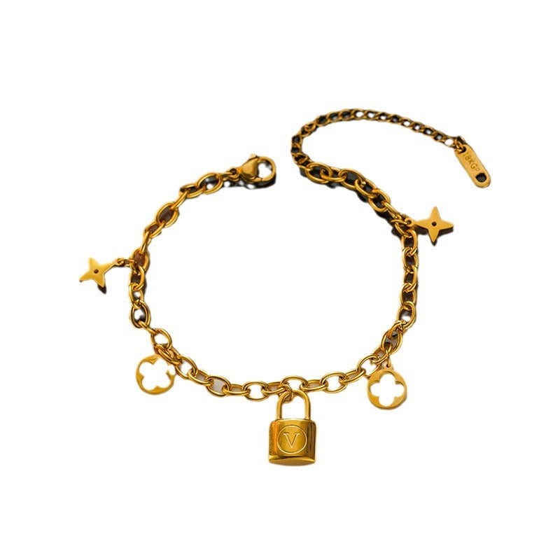 Pulsera Trébol de Acero Titanio - Estilo Bosque Coreano