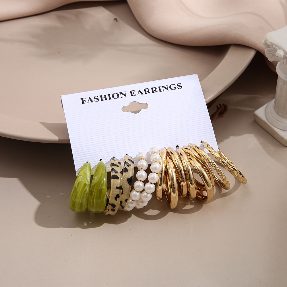 5-Pair Acetic Acid & Pearl Earring Set