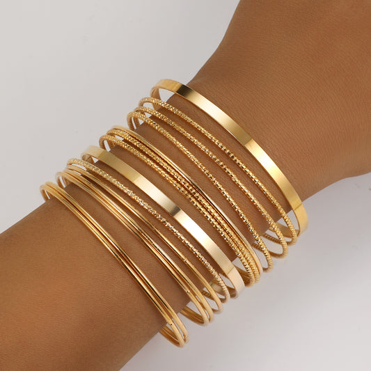 Retro Gold Irregular Wide Bracelet Set