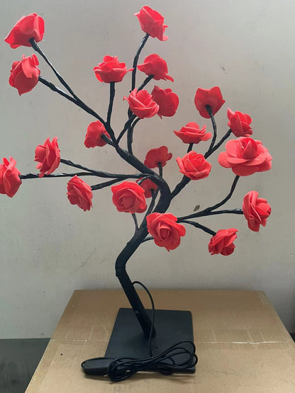 Luz nocturna de decoración de lámpara de árbol de rosas de simulación LED con interruptor USB 