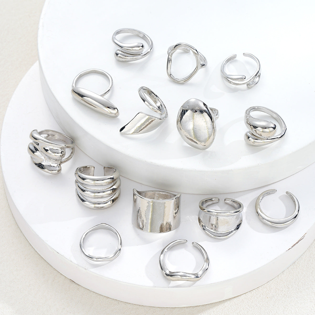 Geometric Curved Ring 14-Piece Set