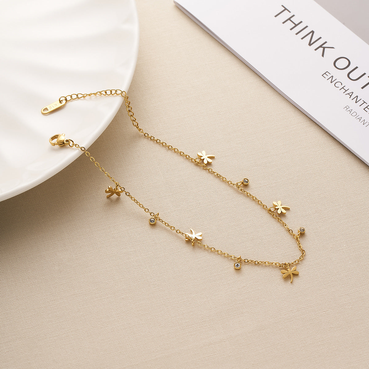 18K Gold Dragonfly Zircon Bracelet