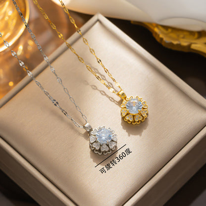 Colar com pingente de zircão giratório de coração em tom frio - Design de aço titânio de alta qualidade 