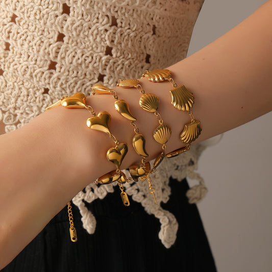 18K Gold Titanium Steel Hypoallergenic Waterdrop Heart Cross Bracelet