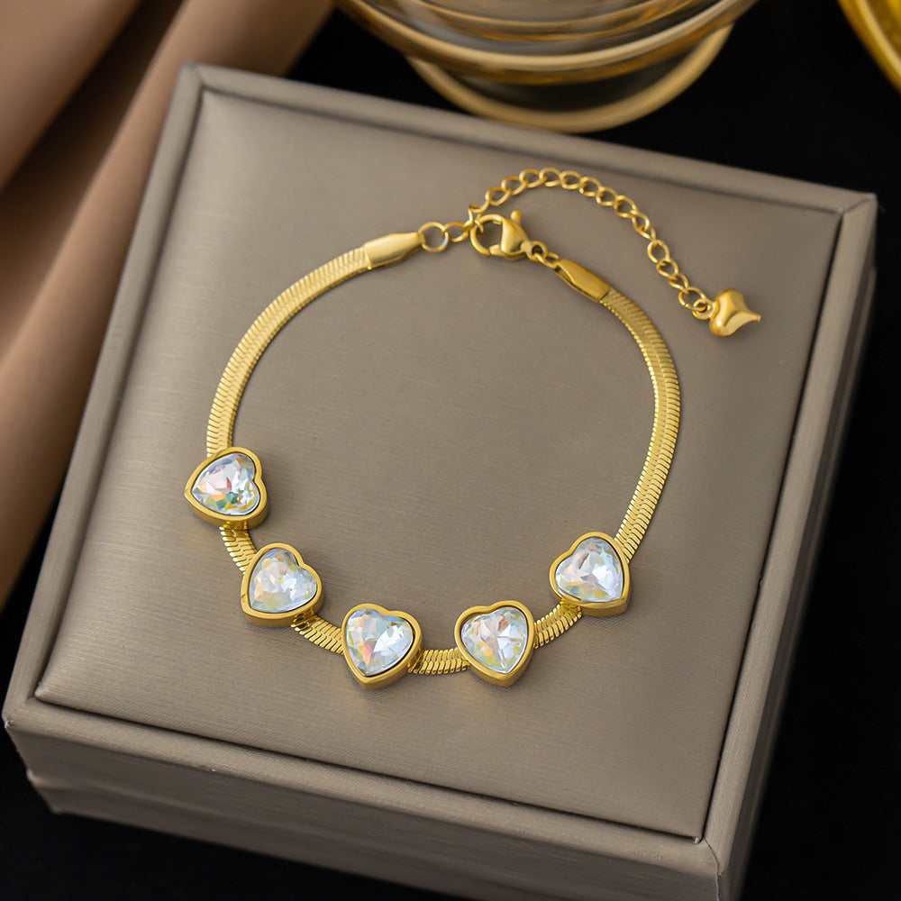 Women's 5A Crystal Heart 18K Gold-Plated Titanium Steel Collarbone Necklace