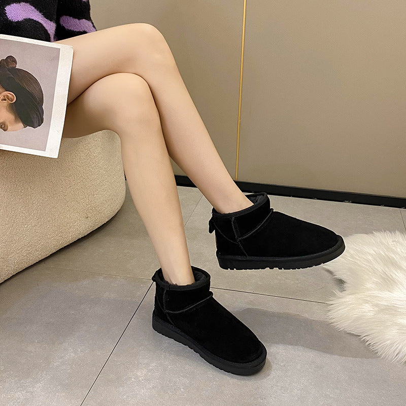 Genuine leather women's snow boots leather and fur women's shoes