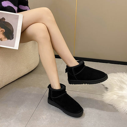 Genuine leather women's snow boots leather and fur women's shoes