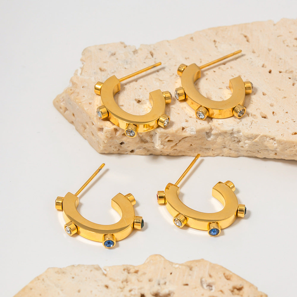 Colored Diamond C-Shaped Earrings