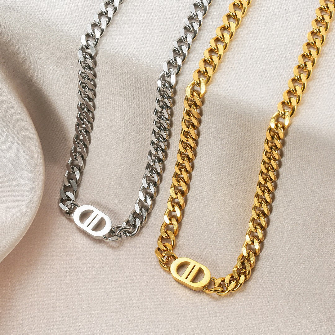 Women's Titanium Steel Cuban Link Collarbone Necklace — Fade-Resistant