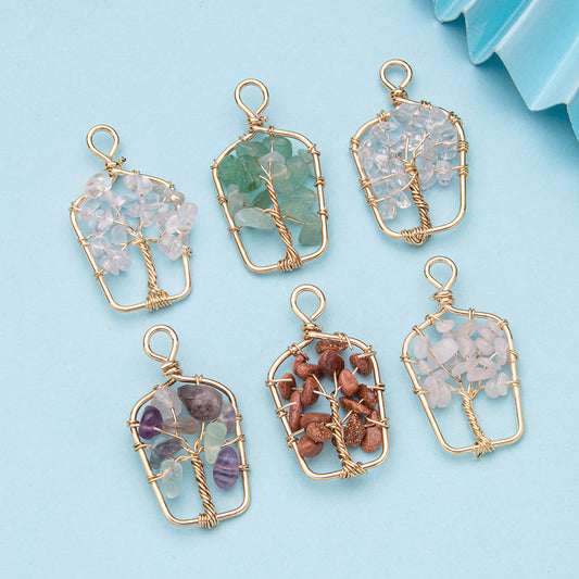 Pingente de diamante banhado a ouro da árvore da vida de cristal 