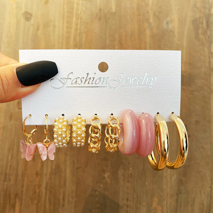 10 pares de pendientes de cadena en C de acrílico rosa 