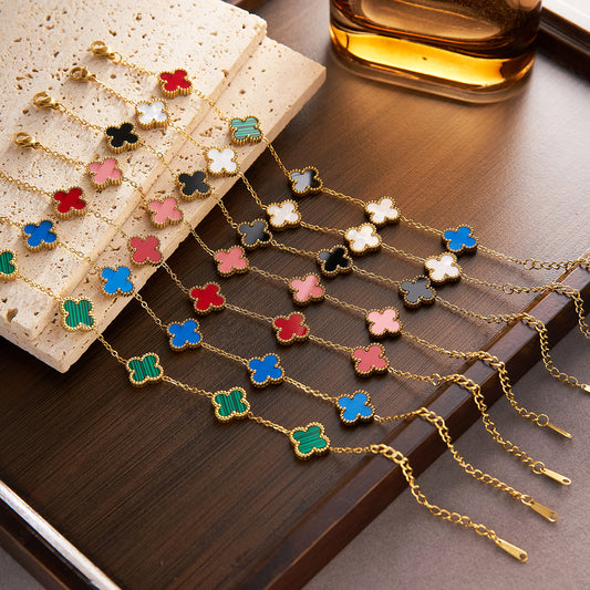 18K Gold Double-Sided Four-Leaf Clover Bracelet — High Color Retention