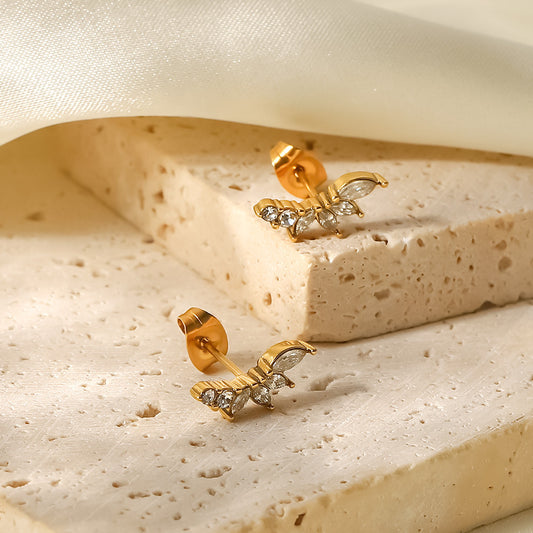 18K Gold Flower Zircon Earrings