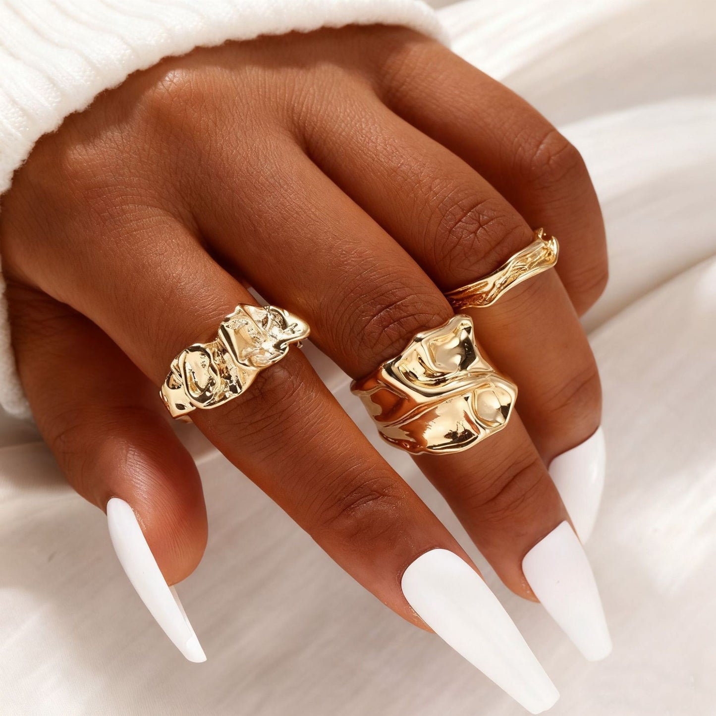 Irregular Pearl Gold-Plated 12-Piece Ring Set