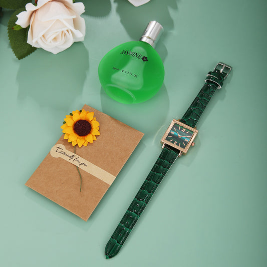 Quartz watch greeting card perfume 3-piece gift box