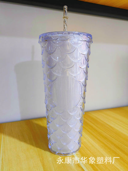 Fish scale cup double straw cup 700ml