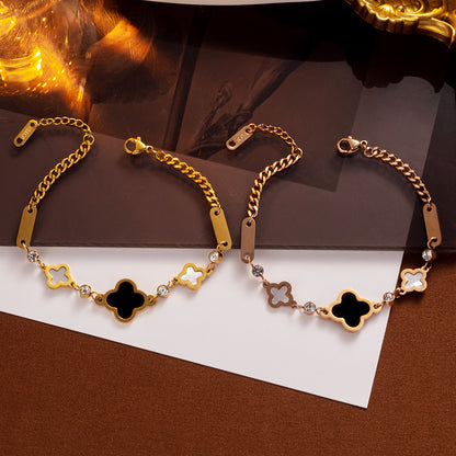 Pulseira Lucky Clover em Aço Titânio - Estilo Coreano 