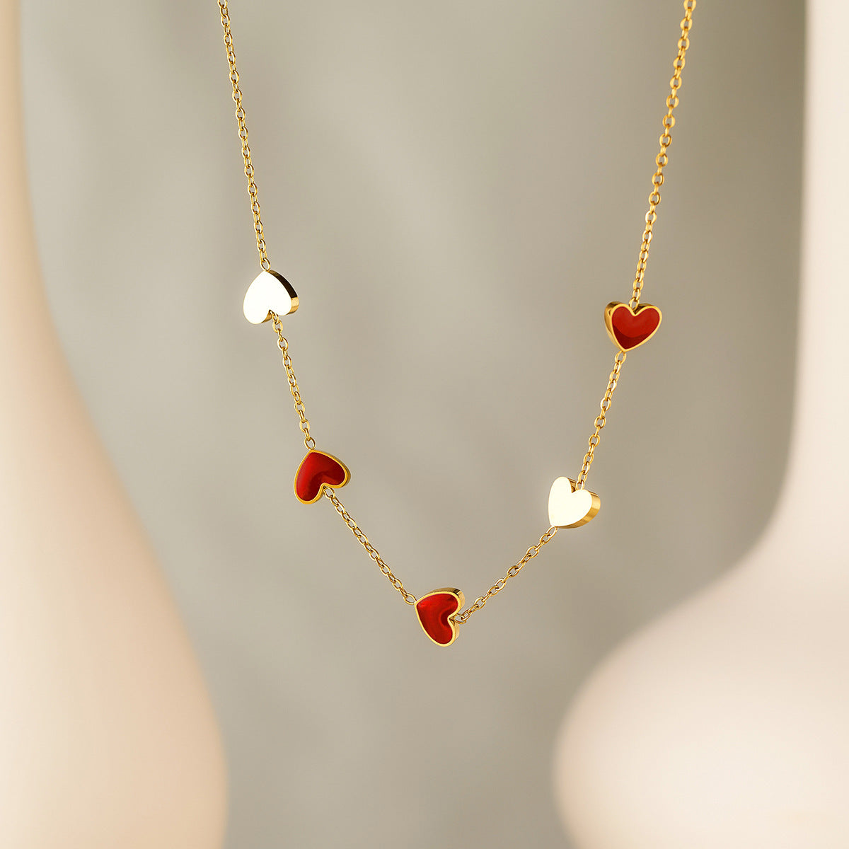 Women's 18K Gold-Plated Titanium Steel Heart Pendant Necklace — Enamel Multi-Love Design, Non-Fading