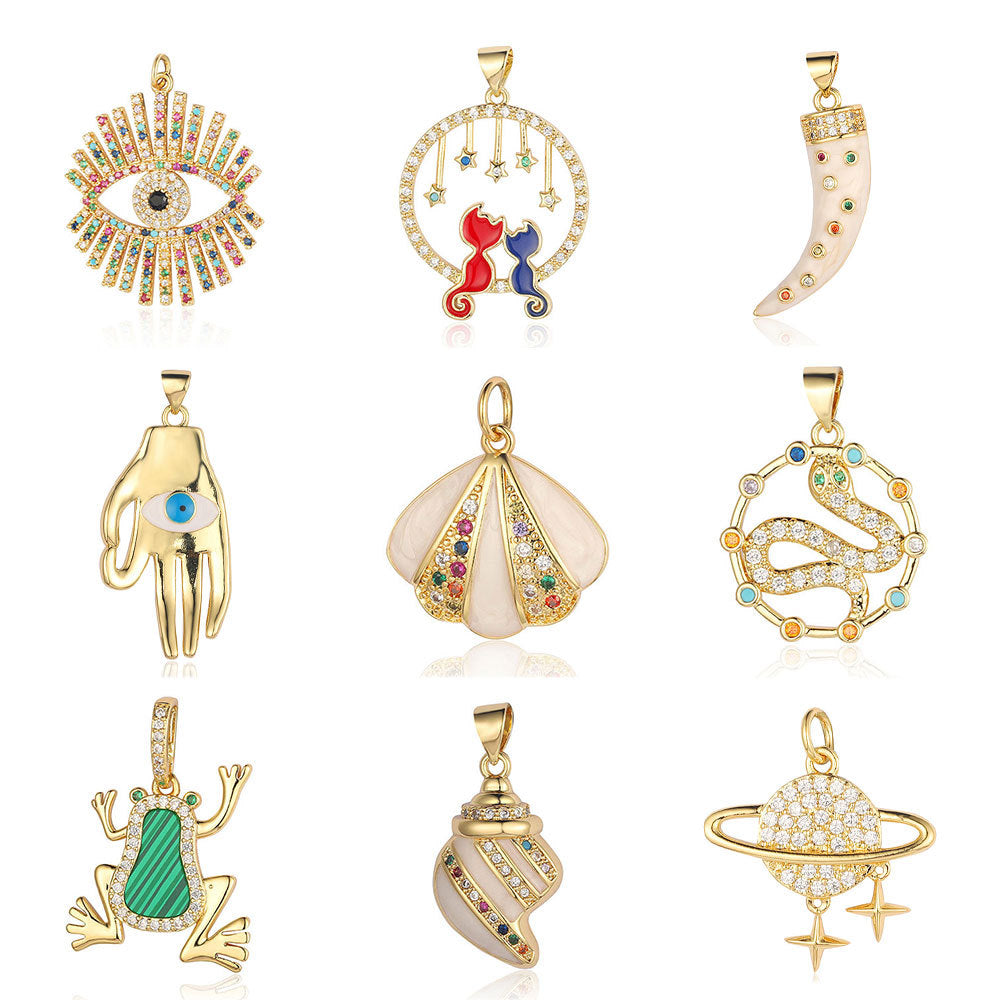 Frog Conch Shell Copper Zircon Pendant