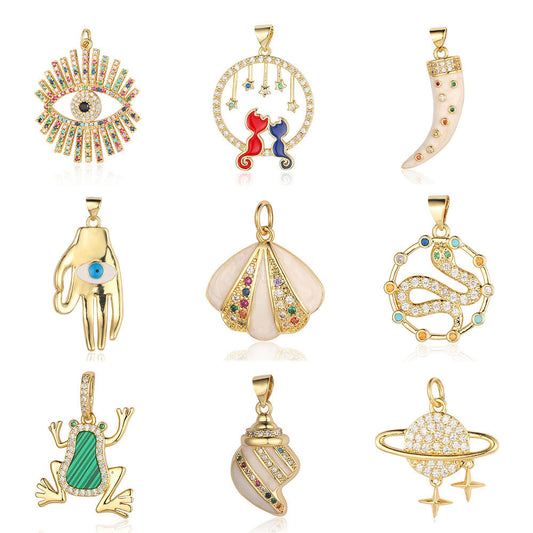 Frog Conch Shell Copper Zircon Pendant