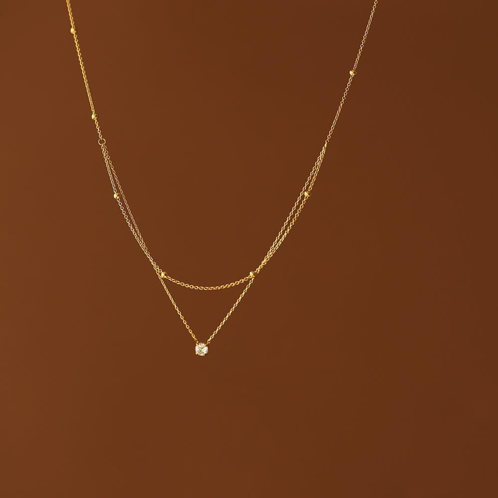 Single diamond small double layer necklace
