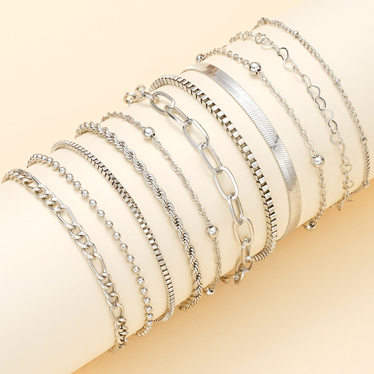 11-Piece Stacked Chain Bracelet Set