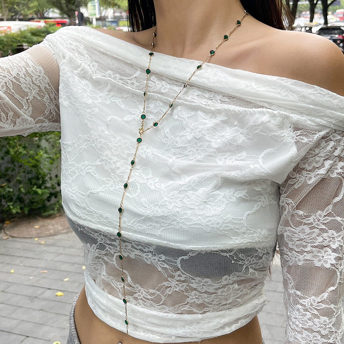 Color crystal y-shaped necklace