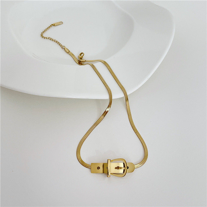 Women's Metal Belt-Buckle Snake Bone Clavicle Necklace