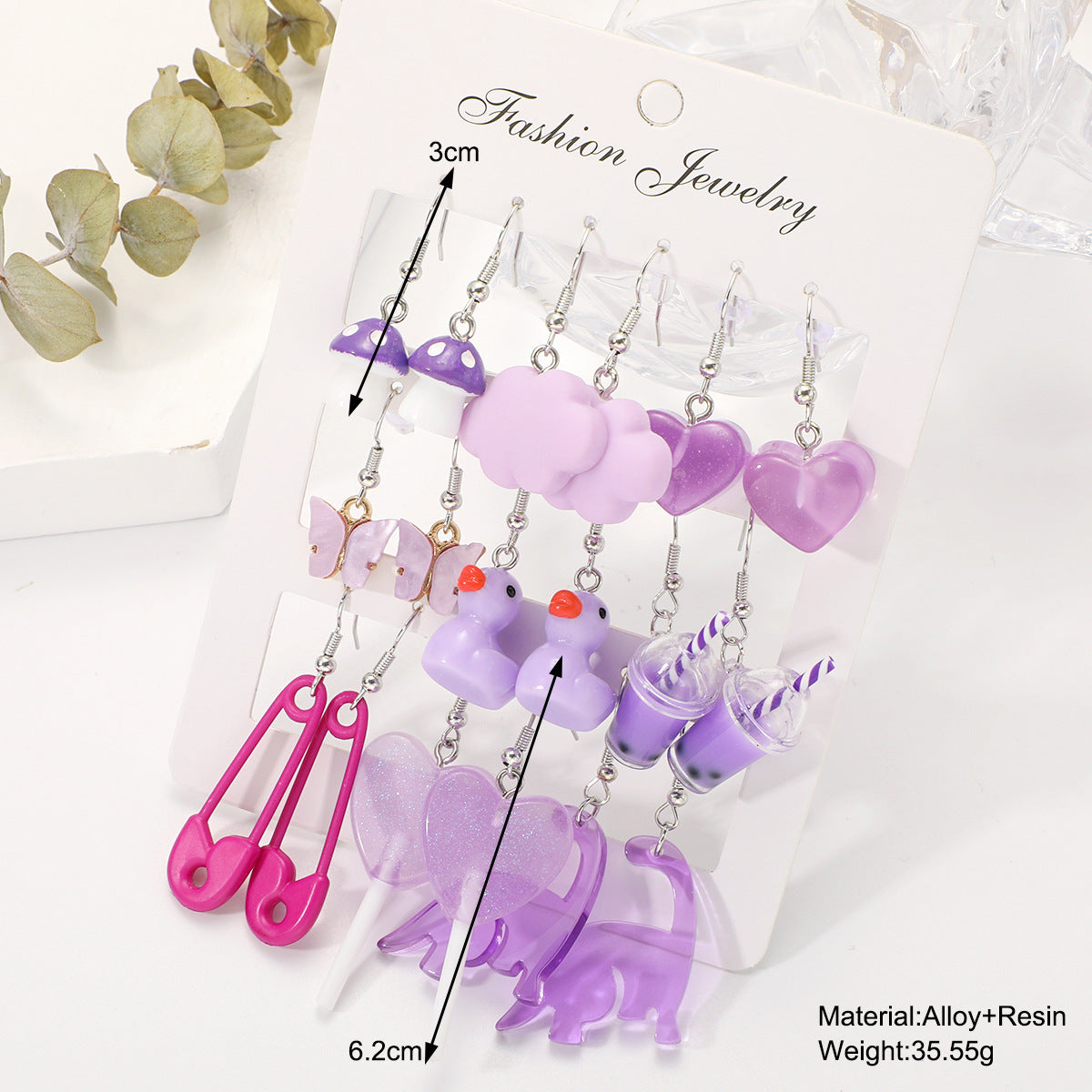 Juego de pendientes morados 12 piezas 
