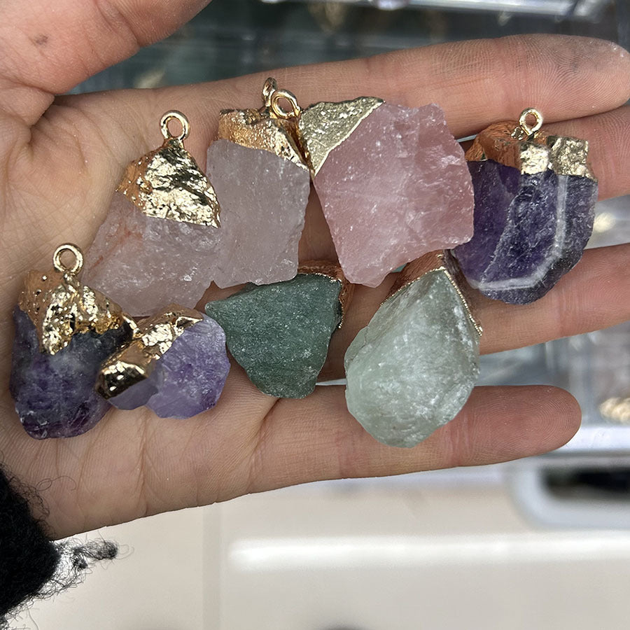 Amorphous Shaped Gold-rimmed Rough Stone Crystal Pendant