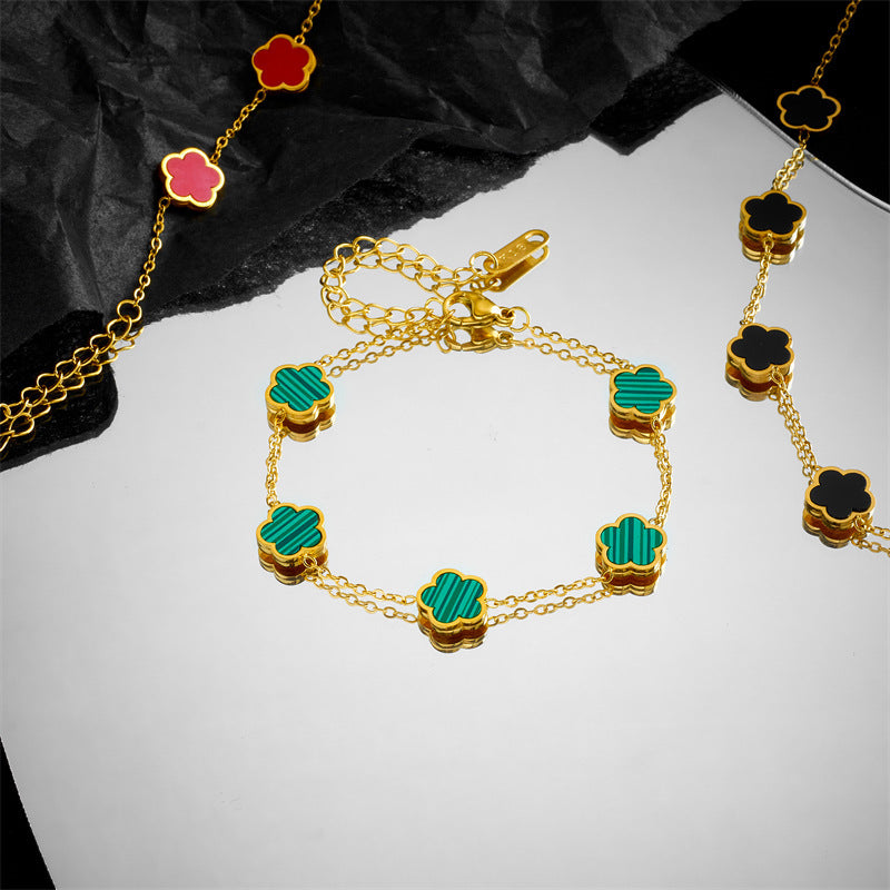 Titanium Steel Clover Floral Bracelet — Five-Petal Delicate Chain