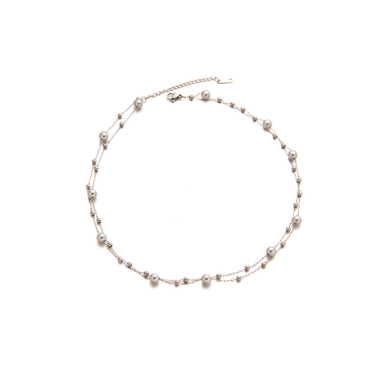 Handmade Bubble-Bead Titanium Steel Choker with Glass Pearls