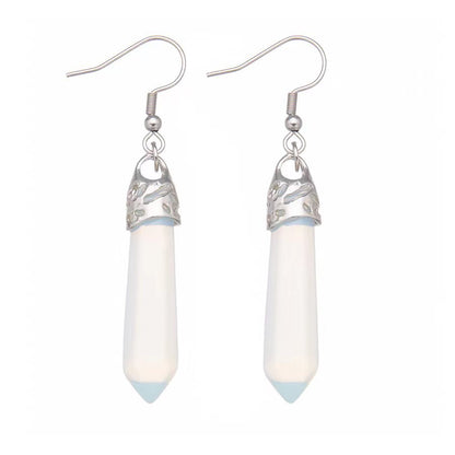 Crystal single point hexagonal column stainless steel earrings