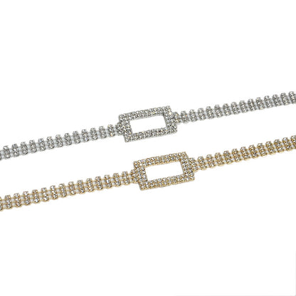 Rhinestone inlaid rectangular buckle waist chain