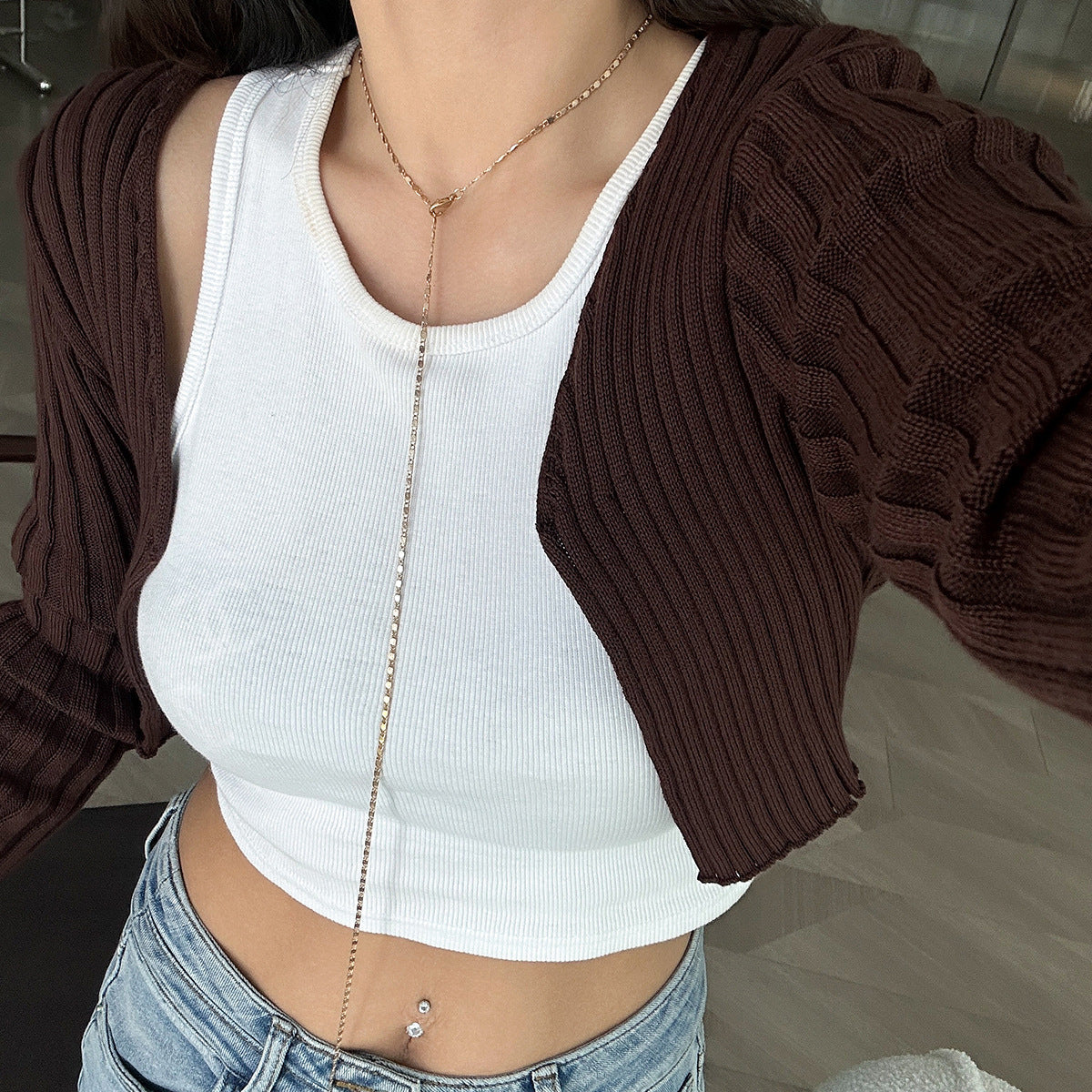 Fashion crystal y-shaped copper chain necklace