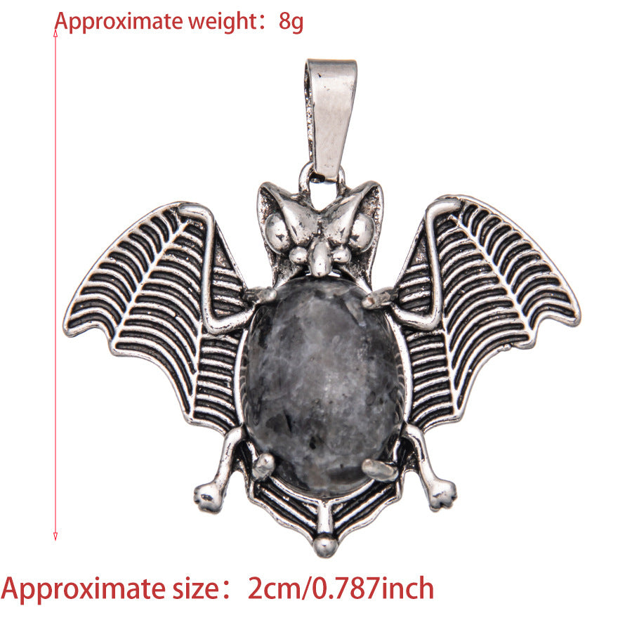 Agate gem alloy bat inlaid oval crystal pendant