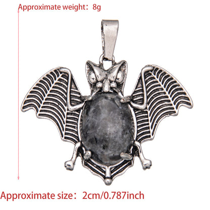 Agate gem alloy bat inlaid oval crystal pendant