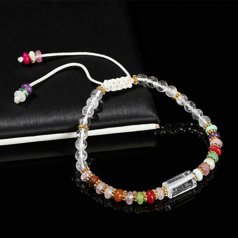 Pulsera tejida con cuentas redondas de cristal blanco y cuentas de ábaco de piedra de colores 