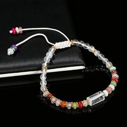Pulsera tejida con cuentas redondas de cristal blanco y cuentas de ábaco de piedra de colores 