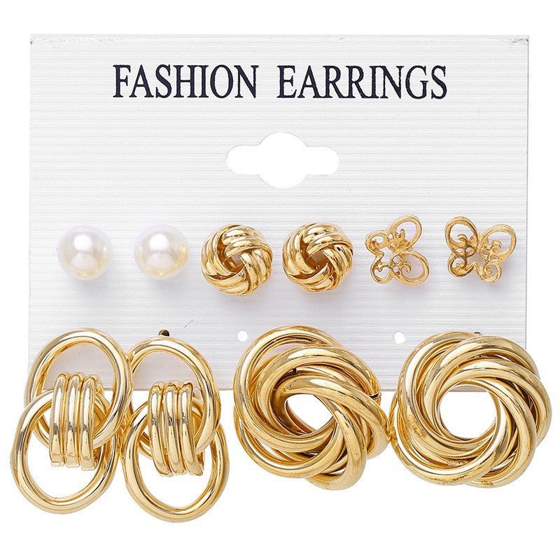Pearl & Metal Stud Earring Set