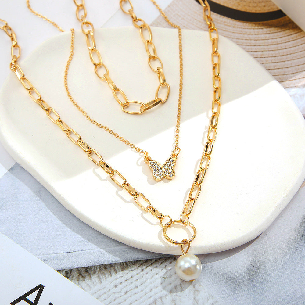 Butterfly Pearl Pendant Necklace Clavicle Chain