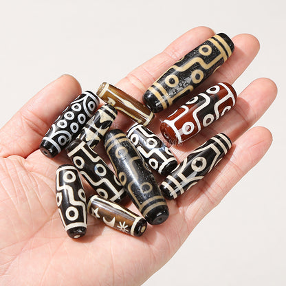 Coffee highland barley Tibetan agate three-eye nine-eye dzi beads loose beads