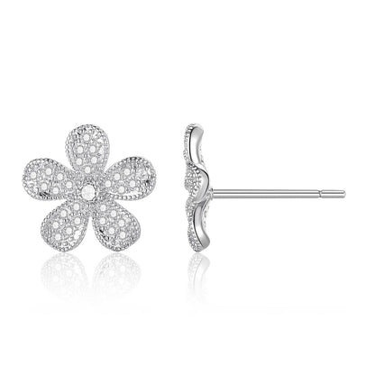Copper inlaid 5A zircon flower stud earrings