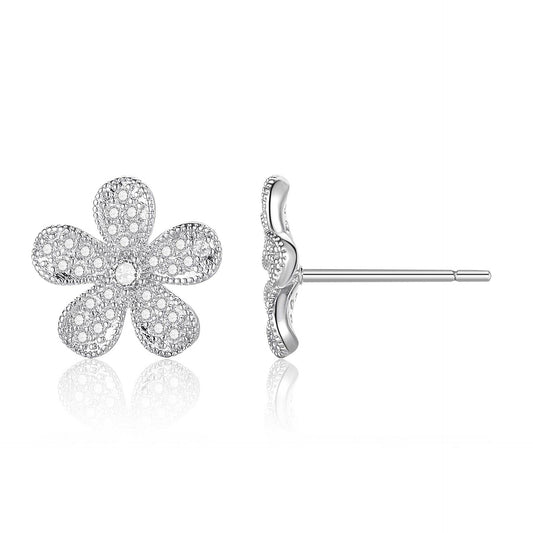 Copper inlaid 5A zircon flower stud earrings