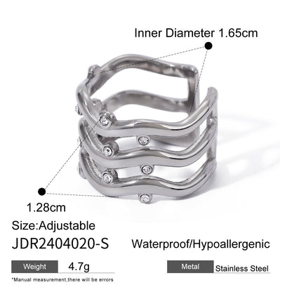 Three-layer ripple rhinestone ring