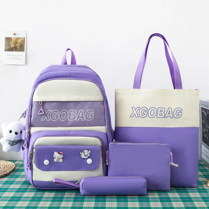 4-piece letter contrast large capacity backpack