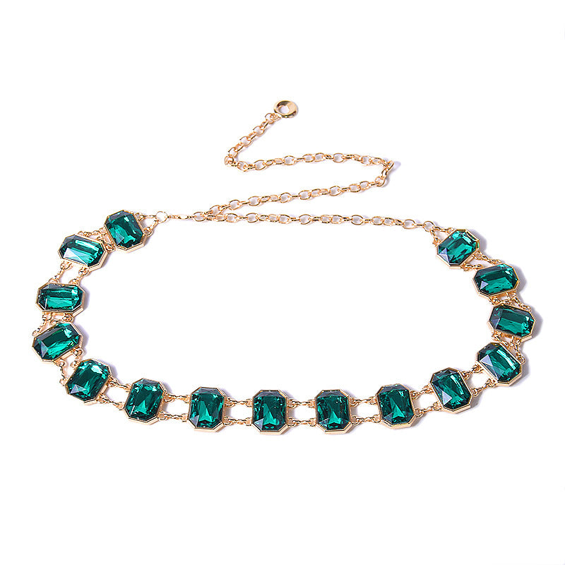 Emerald crystal metal chain waist chain
