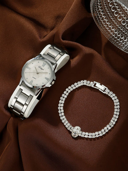 Steel belt quartz watch jewelry set